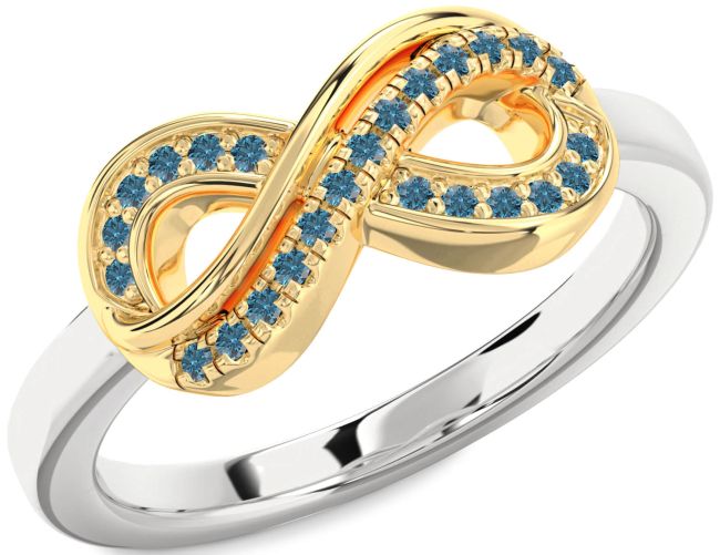 Blue Diamond Silver & 10K gold Infinity Round Ring