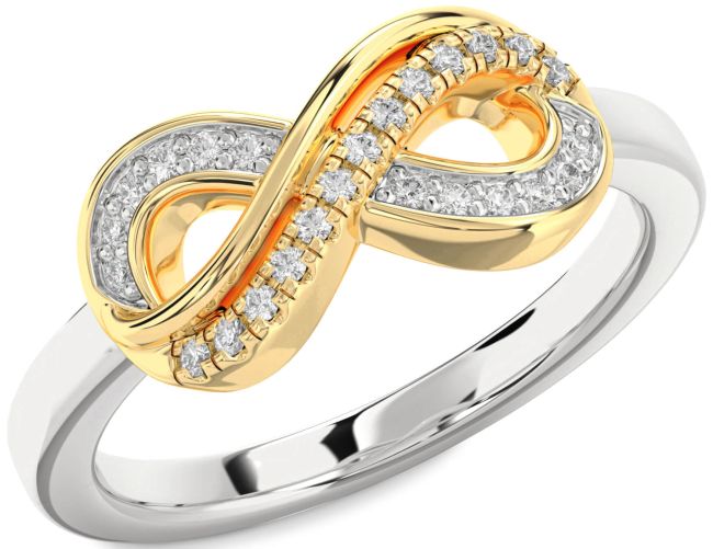 Diamond White Yellow Gold Infinity Round Ring