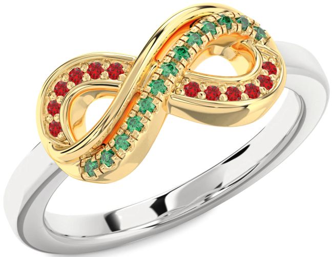 Emerald & Ruby Gold Silver Infinity Round Promise Ring