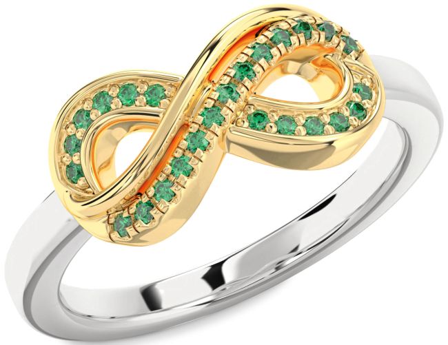 Emerald Silver & 10K gold Infinity Round Ring