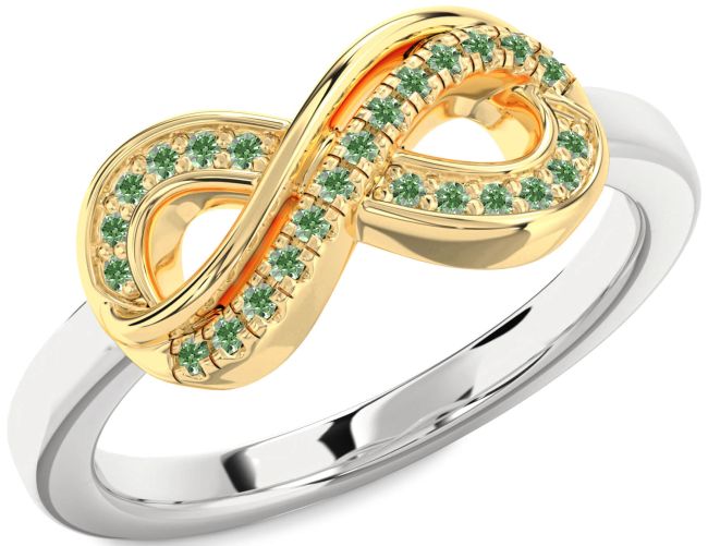 Green Diamond Platinum & Yellow Gold Infinity Round Ring