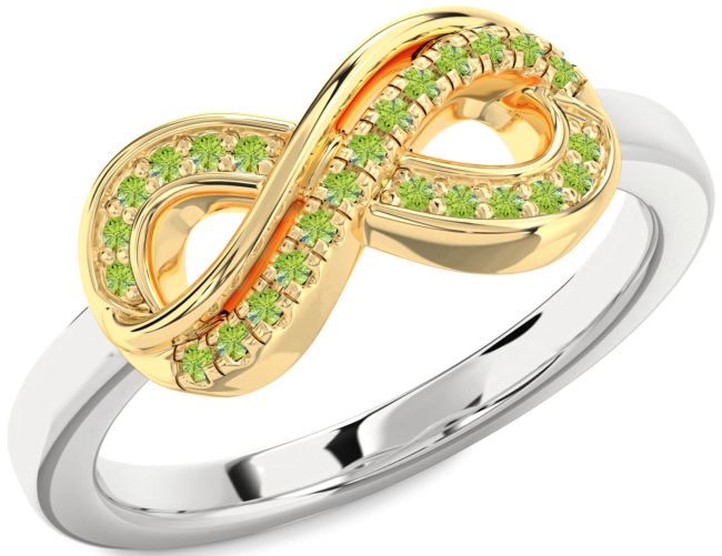 Peridot Silver & 10K gold Infinity Round Ring