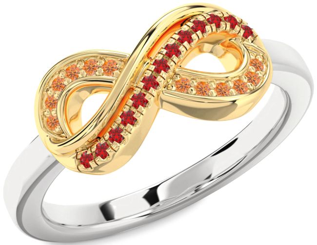Ruby & Citrine Gold Silver Infinity Round Promise Ring