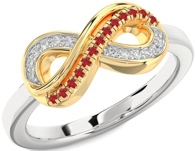 Diamond & Ruby Gold Silver Infinity Round Promise Ring