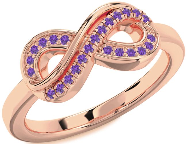 Amethyst Rose Gold Silver Infinity Round Ring