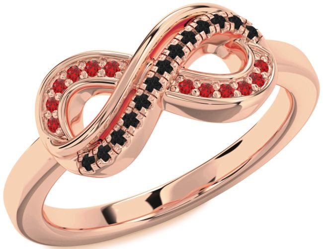 Black Diamond & Ruby Rose Gold Infinity Round Promise Ring