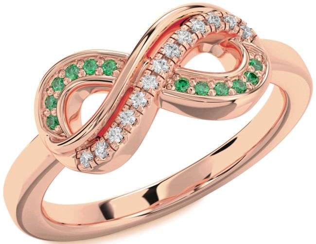 Emerald & Diamond Rose Gold Infinity Round Promise Ring