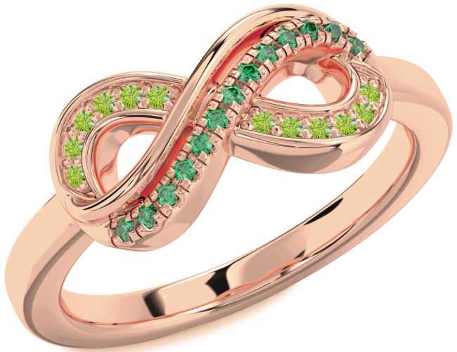 Emerald & Peridot Rose Gold Infinity Round Promise Ring