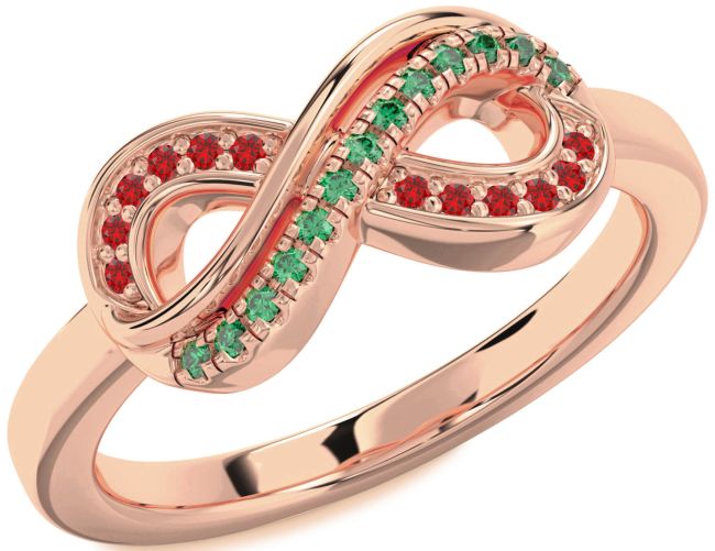 Emerald & Ruby Rose Gold Infinity Round Promise Ring