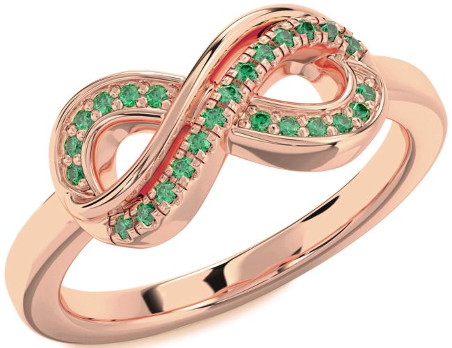 Emerald Rose Gold Silver Infinity Round Ring
