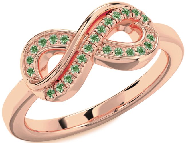 Green Diamond Rose Gold Infinity Round Ring