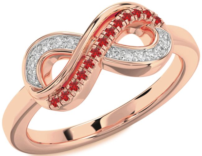 Diamond & Ruby Rose Gold Infinity Round Promise Ring