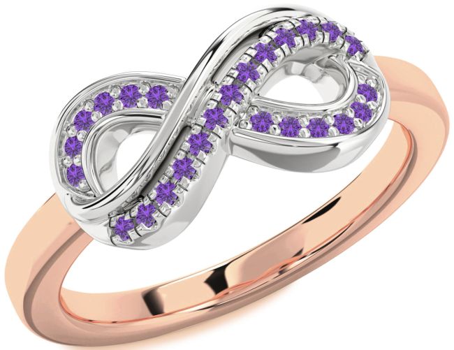 Amethyst Rose Gold Silver Infinity Round Ring
