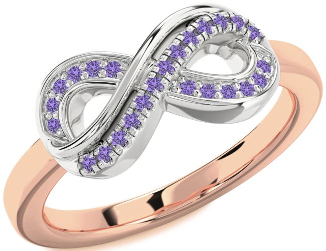 Alexandrite Rose Gold Silver Infinity Round Ring