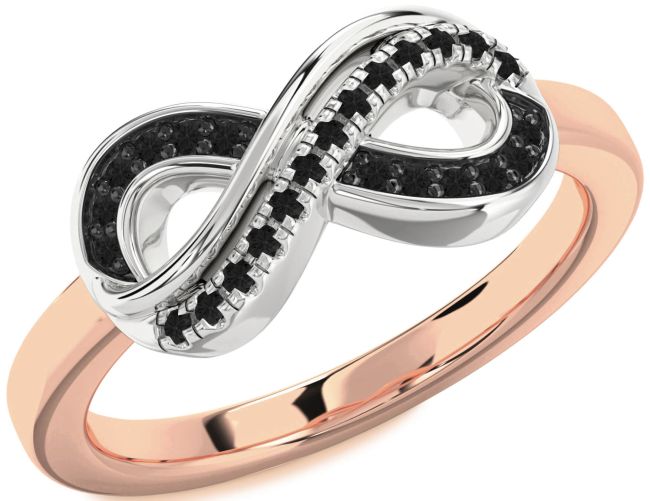 Black Diamond Rose Gold Silver Infinity Round Ring