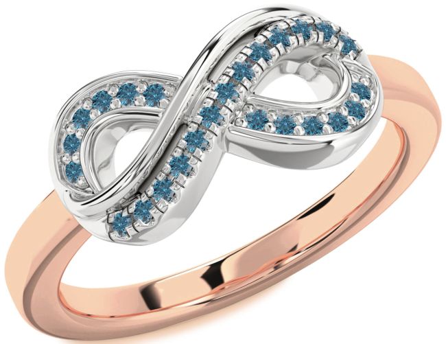 Blue Diamond Rose Gold Silver Infinity Round Ring