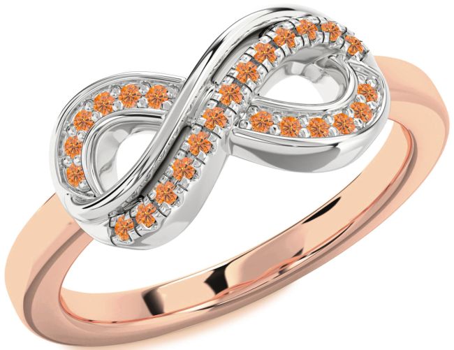 Citrine Rose Gold Silver Infinity Round Ring