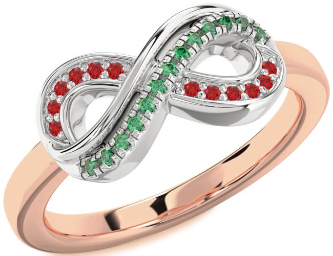 Emerald & Ruby Rose Gold Silver Infinity Round Promise Ring