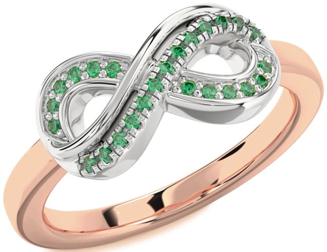 Emerald Rose Gold Silver Infinity Round Ring