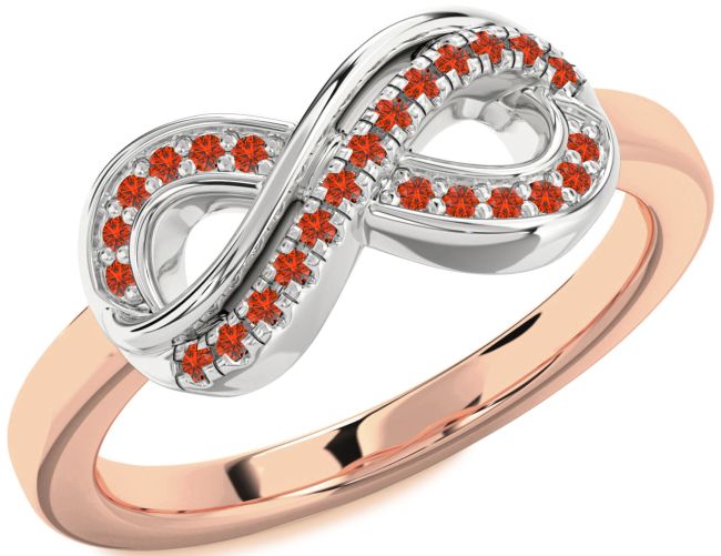Fire Opal Rose Gold Silver Infinity Round Ring