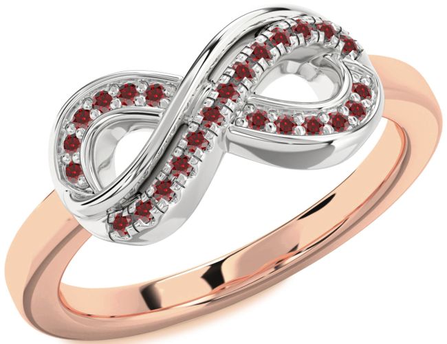 Garnet Rose Gold Silver Infinity Round Ring