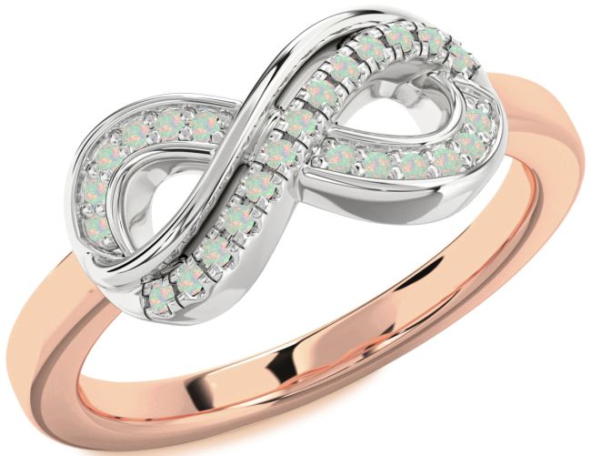 Opal Rose Gold Silver Infinity Round Ring
