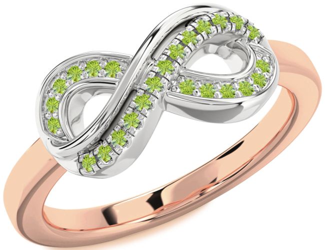 Peridot Rose Gold Silver Infinity Round Ring