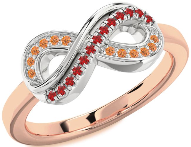 Ruby & Citrine Rose Gold Silver Infinity Round Promise Ring