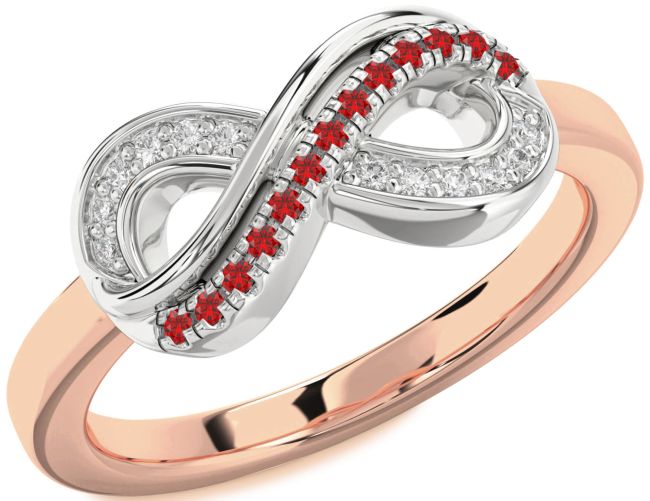 Diamond & Ruby Rose Gold Silver Infinity Round Promise Ring