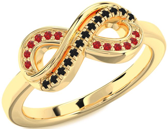Black Diamond & Ruby Gold Infinity Round Promise Ring