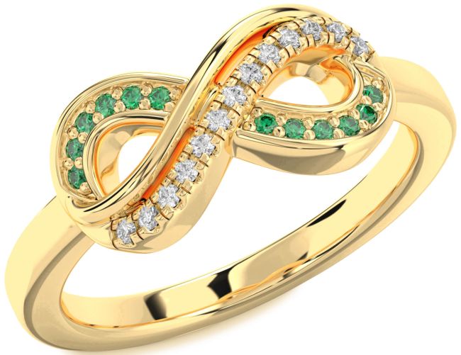 Emerald & Diamond Gold Silver Infinity Round Promise Ring