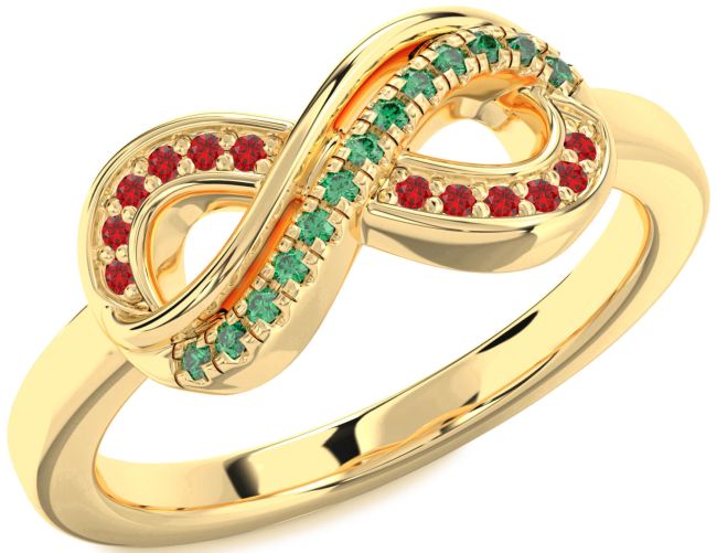 Emerald & Ruby Gold Silver Infinity Round Promise Ring