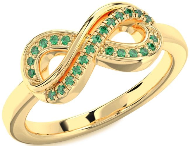 Emerald Gold Silver Infinity Round Ring