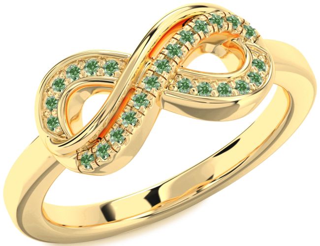Green Diamond Gold Infinity Round Ring