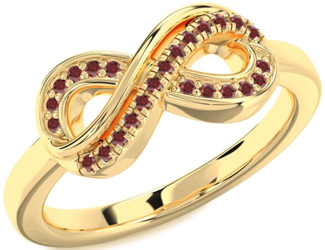Garnet Gold Silver Infinity Round Ring