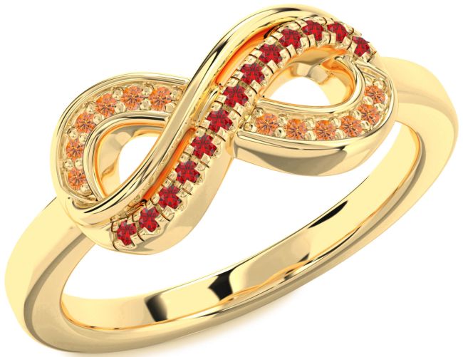 Ruby & Citrine Gold Infinity Round Promise Ring