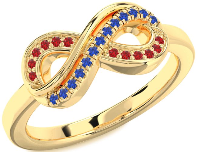 Blue Sapphire & Ruby Gold Infinity Round Promise Ring