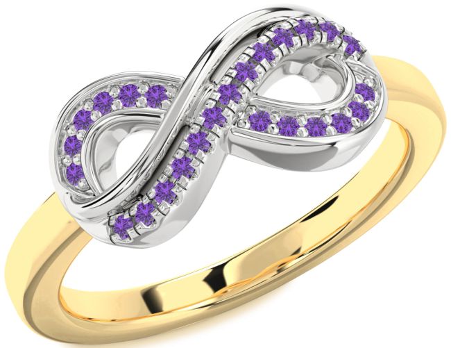 Amethyst Gold Silver Infinity Round Ring