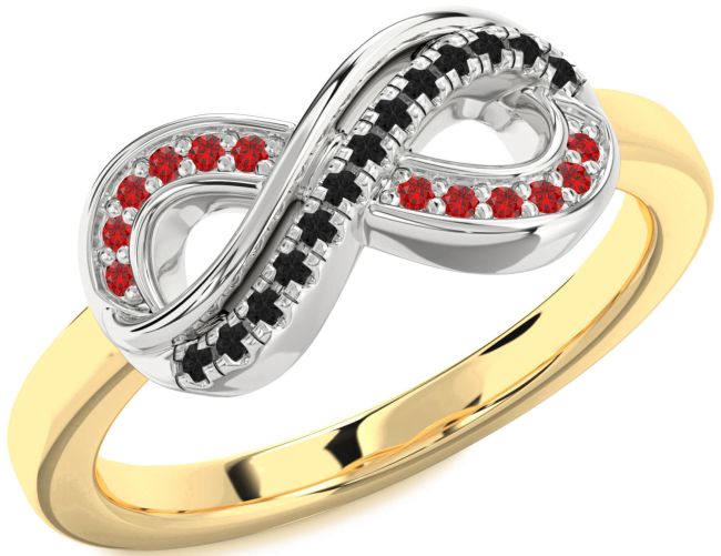 Black Diamond & Ruby Gold Silver Infinity Round Promise Ring