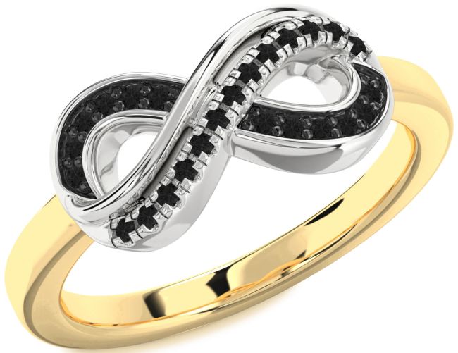 Black Diamond Gold Silver Infinity Round Ring