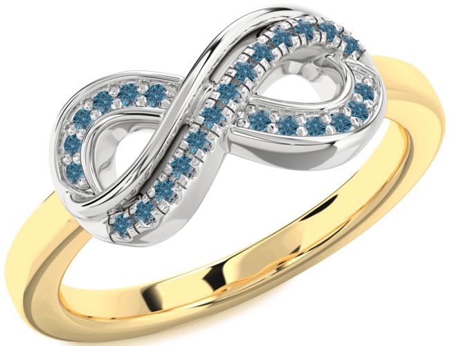 Blue Diamond Gold Silver Infinity Round Ring