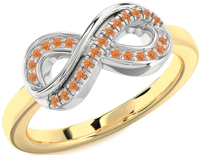 Citrine Gold Silver Infinity Round Ring