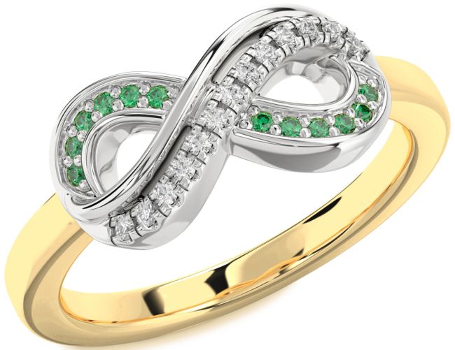 Emerald & Diamond Gold Silver Infinity Round Promise Ring