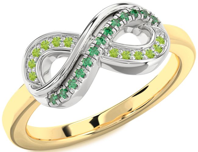 Emerald & Peridot Gold Silver Infinity Round Promise Ring