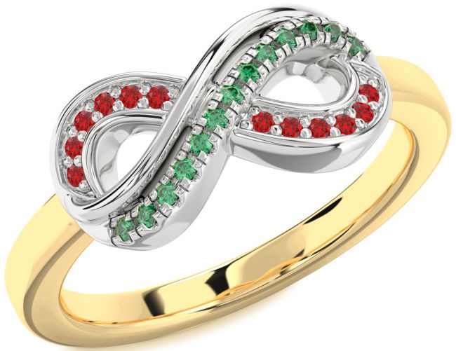 Emerald & Ruby Gold Silver Infinity Round Promise Ring