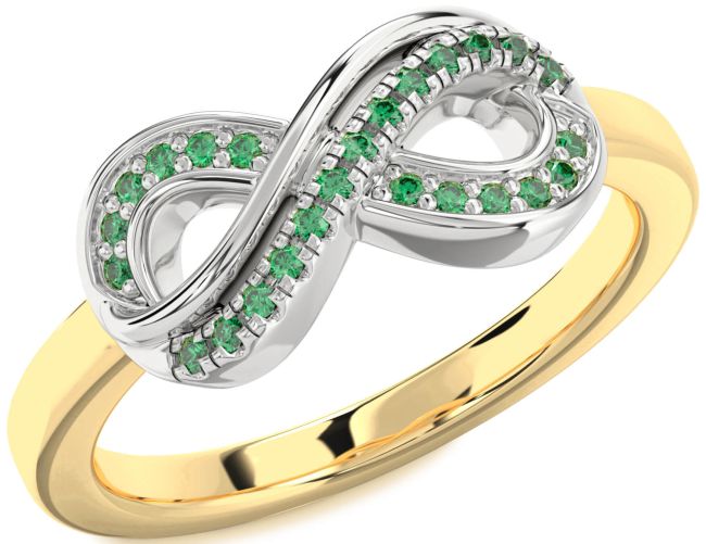 Emerald Gold Silver Infinity Round Ring