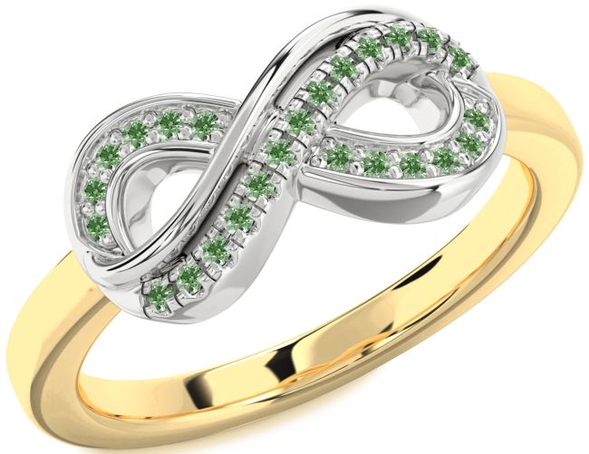 Green Diamond Gold Silver Infinity Round Ring