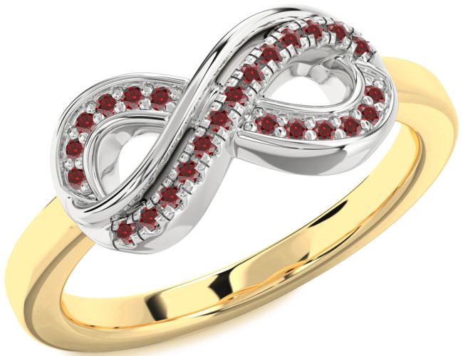 Garnet Gold Silver Infinity Round Ring