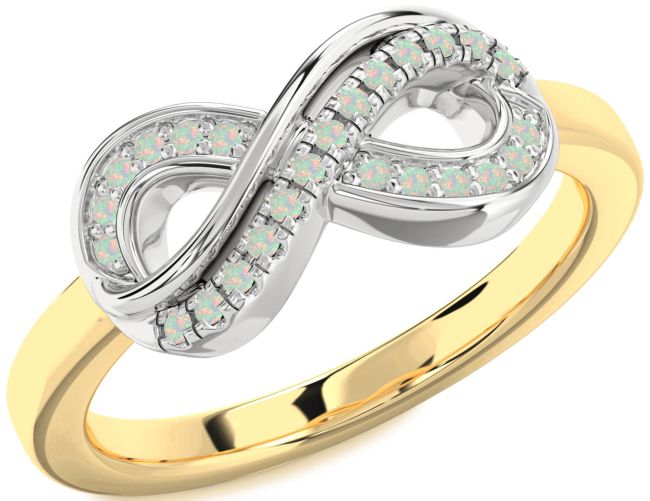Opal Gold Silver Infinity Round Ring