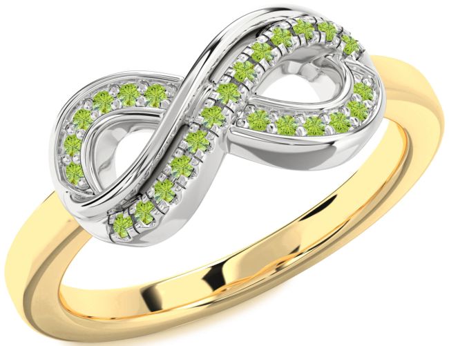 Peridot Gold Silver Infinity Round Ring